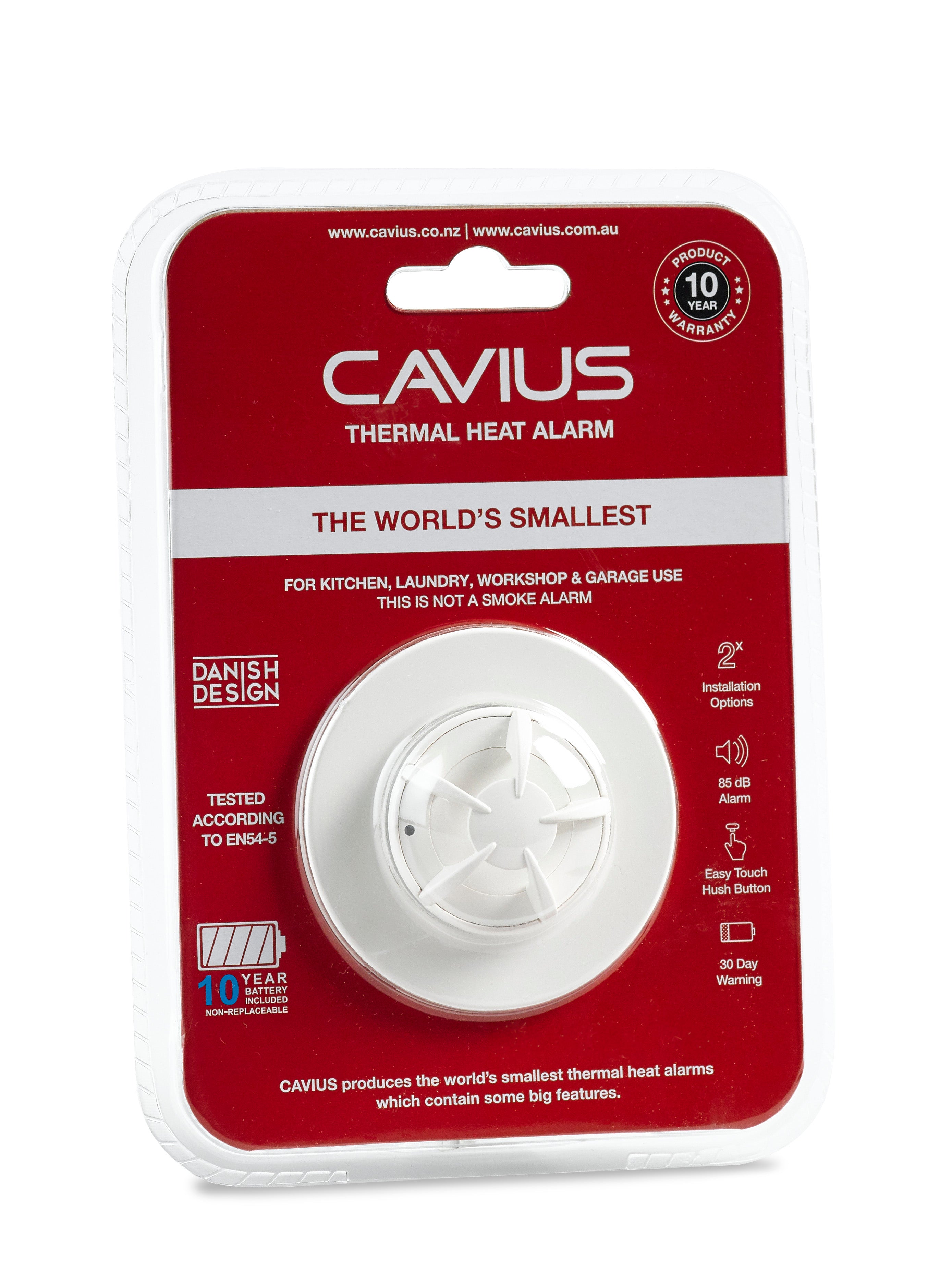 CAVIUS Nano Thermal Heat Alarm – 10‑Year Sealed Battery (Sealed)